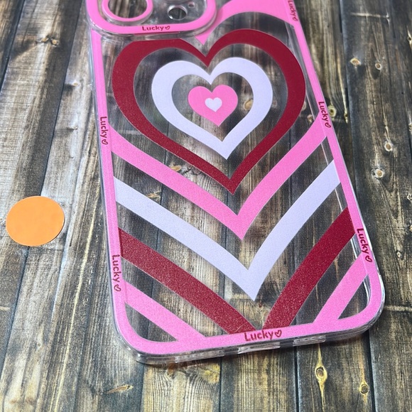 5for$10 Looped Pink Red Heart Transparent Lucky IPhone 14 Pro Max Phone Case - Picture 3 of 5